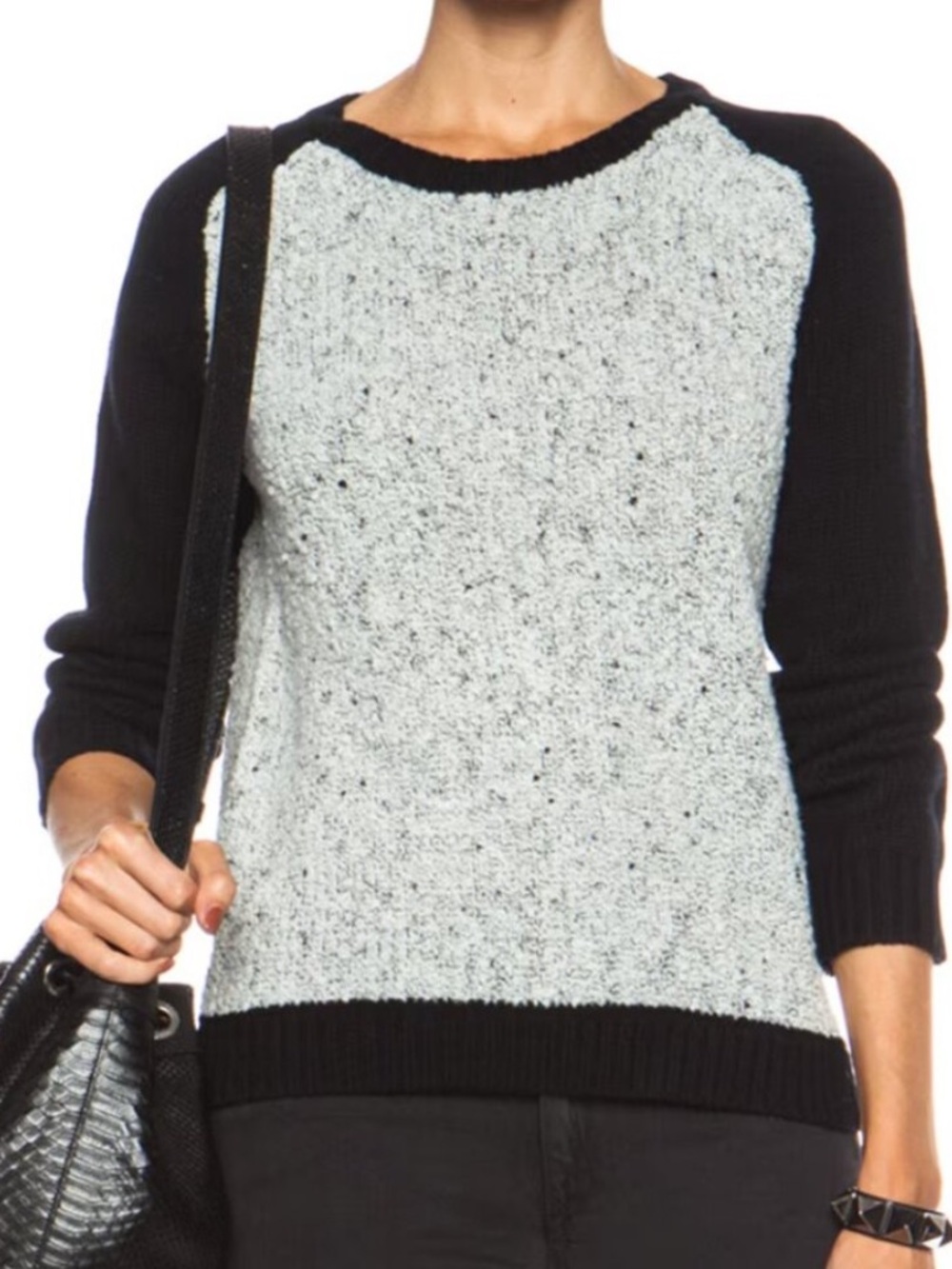 Rag & Bone Black and Grey Portia Crewneck Wool Nylon Blend Sweater L